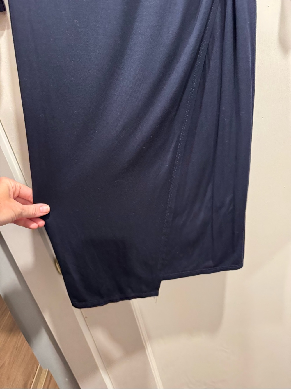 ModCloth Navy Blue Knit On The Town Faux Wrap Midi Dress Large Fall Office Work - Picture 6 of 9